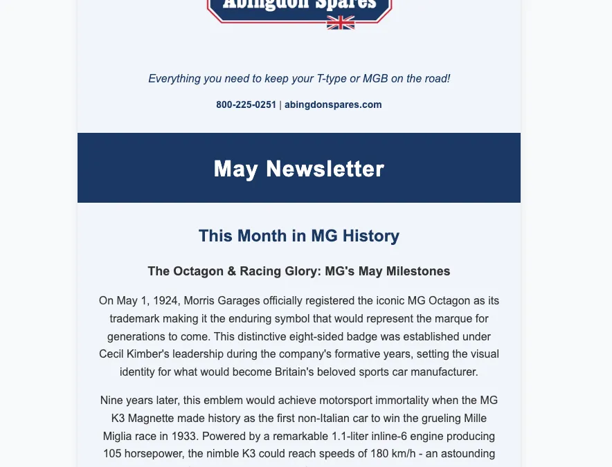 Abingdon Spares website screenshot