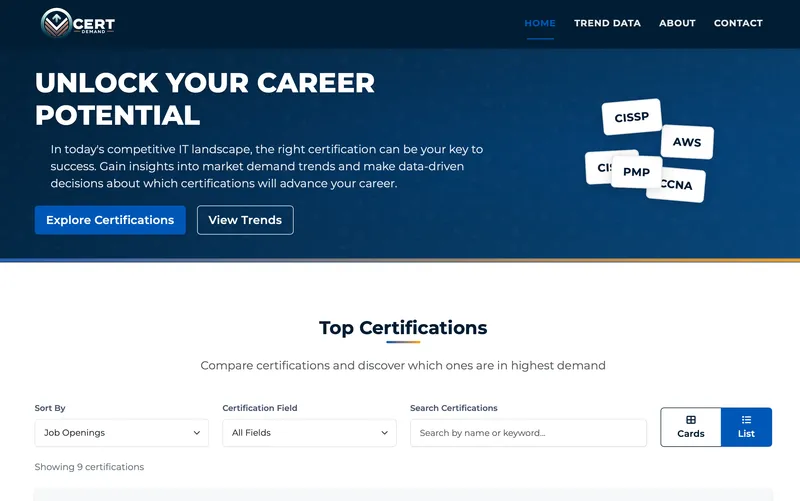Screenshot of Certification Trends project