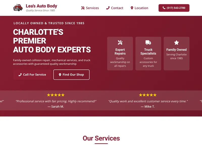 Screenshot of Leas Auto Body project