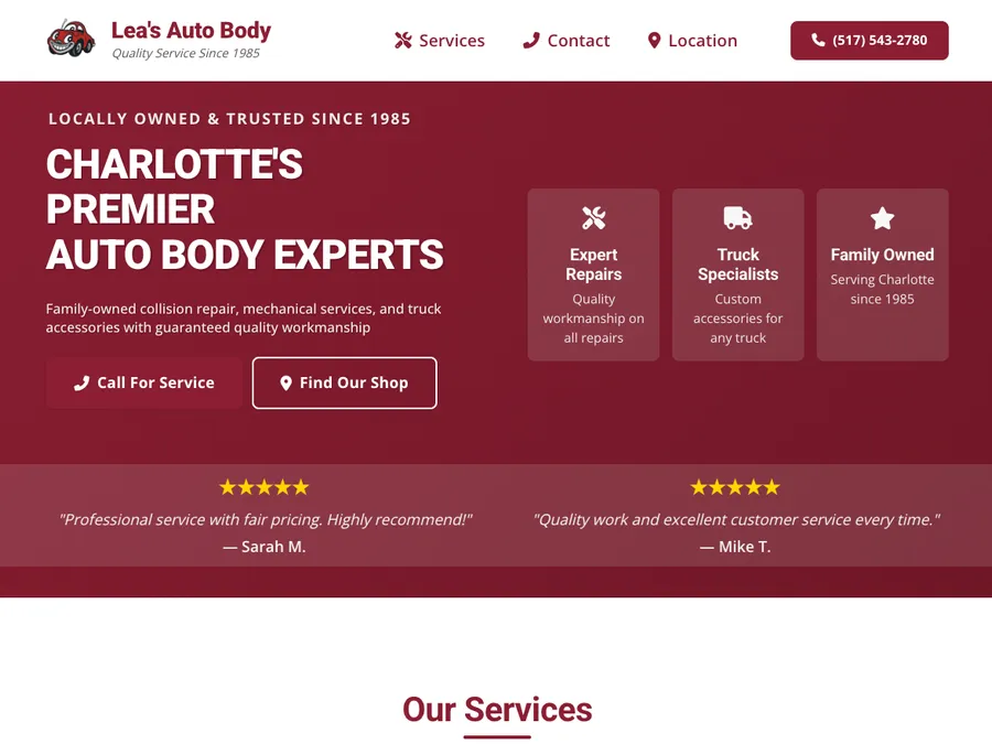 Leas Auto Body website screenshot